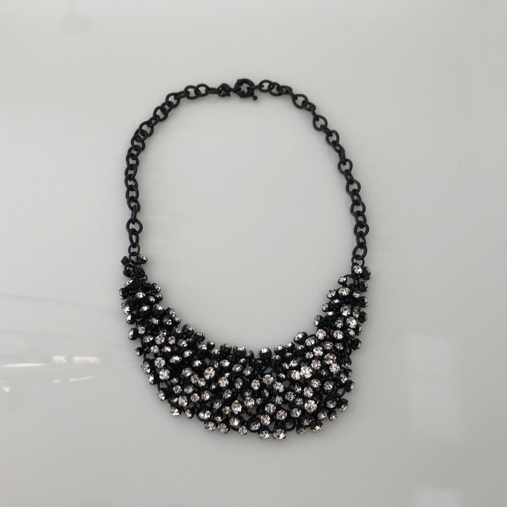 Black Statement Necklace Clear Jewels
